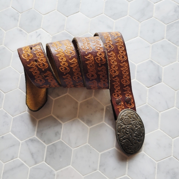 Coors Accessories - Coors Beer Leather Belt with Floral Buckle